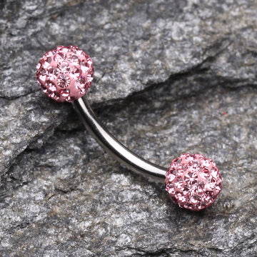 Detail View 1 of Multi-Gem Sparkle Curved Barbell Eyebrow Ring-Light Pink